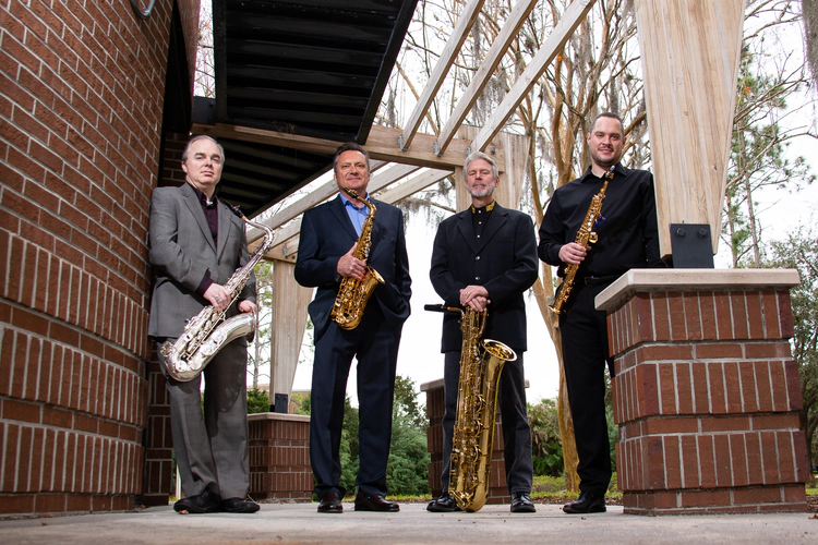 The Hippocrene Saxophone Quartet in 2023. Left to right: Jeremy Williamson, George Weremchuck, Brian Smithers, Timothy Rosenberg.