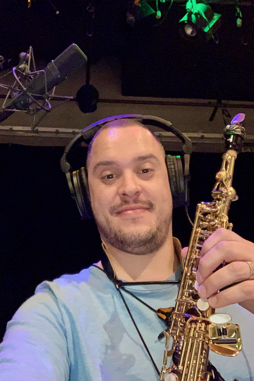 Laying down some soprano saxophone tracks in the recording studios at Full Sail University.